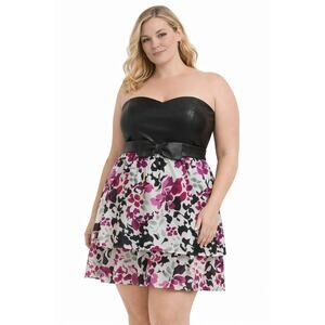 Trixxi Womens Size 5 Strapless Black Floral Tiered Party Dress